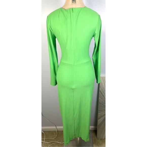 Solace London Lorena Draped Front Deep V Bright Green Midi Dress Size 6 - Picture 6 of 8